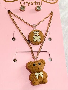 Kids Bear Necklace Set - Brown Teddy Pendant